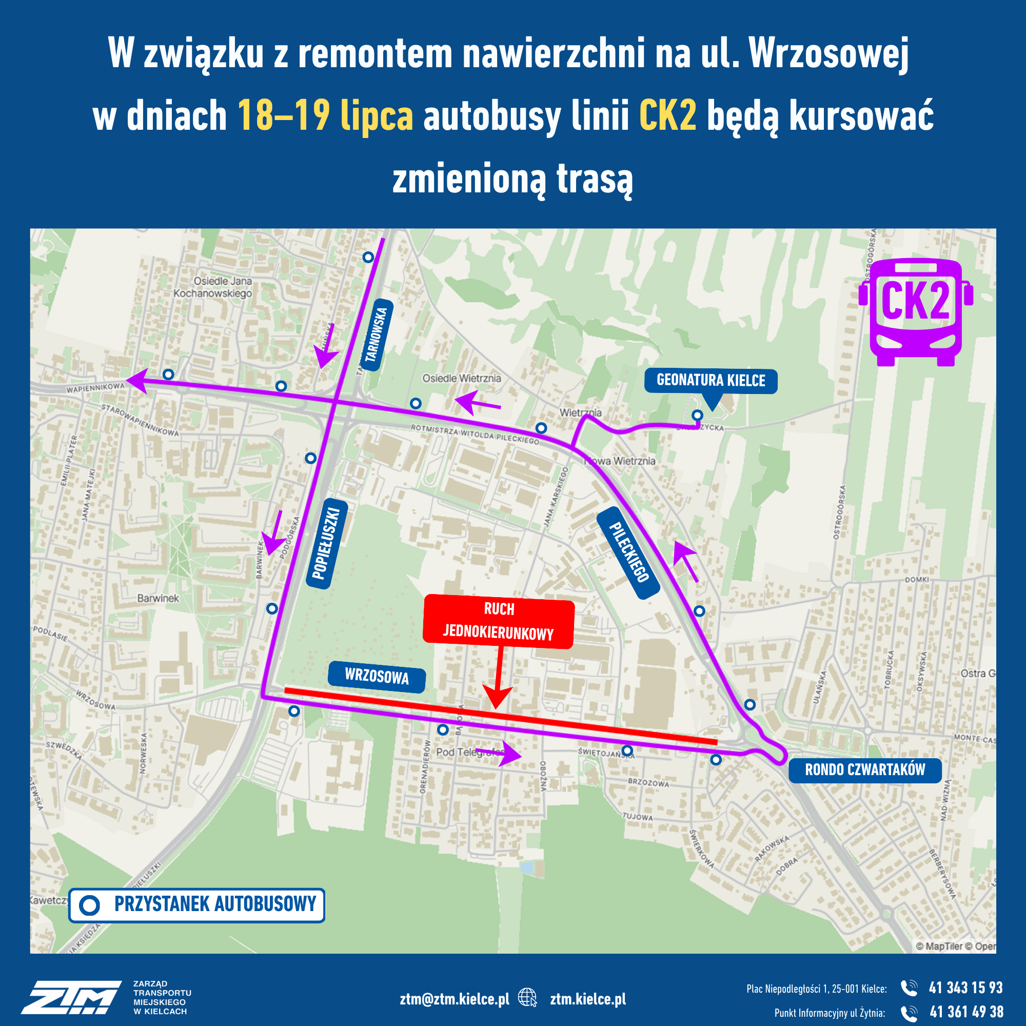 ul. Wrzosowa zmiana trasy linia CK2
